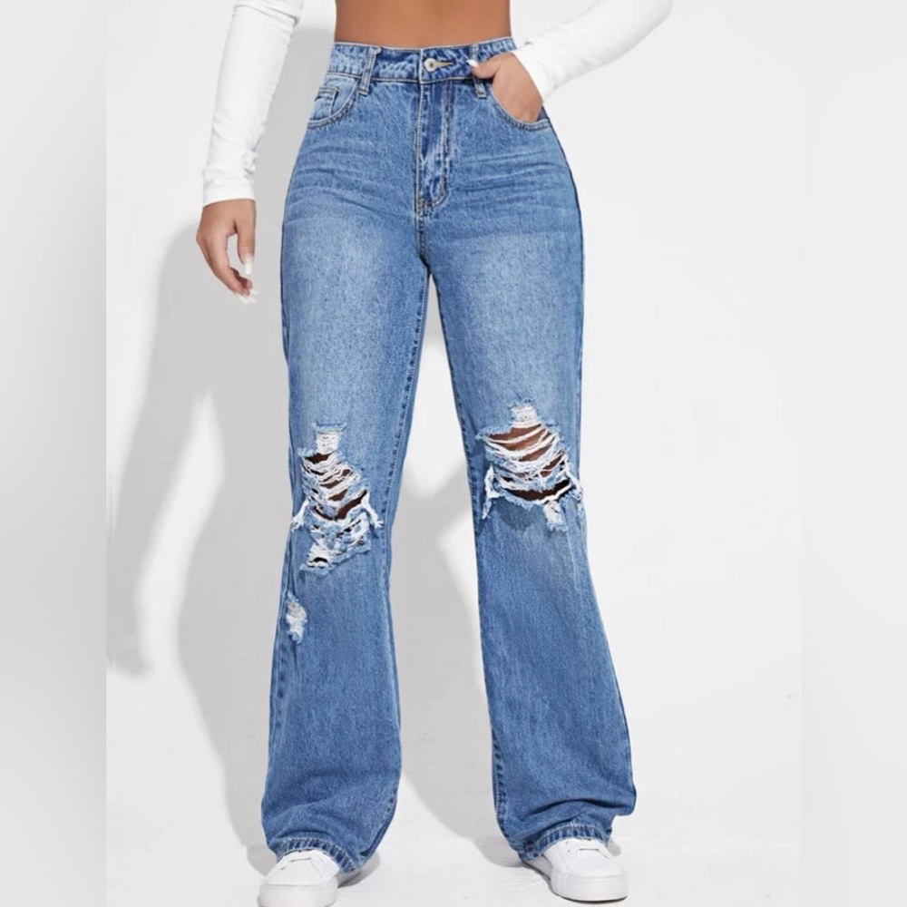 SHEIN: High waist wide leg ripped jeans small